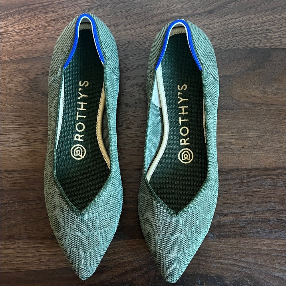 Rothy's Green Flats with Blue Trim